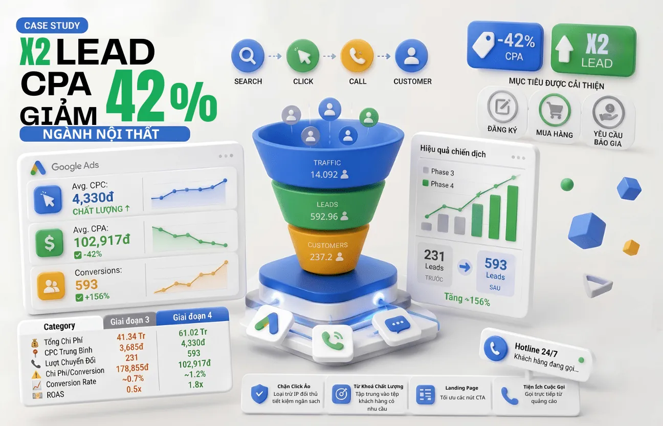 [Case Study] Ngành Nội Thất: Giảm 42% Chi Phí Chuyển Đổi, Tăng Lead Và Xây Dựng Lộ Trình Bền Vững.