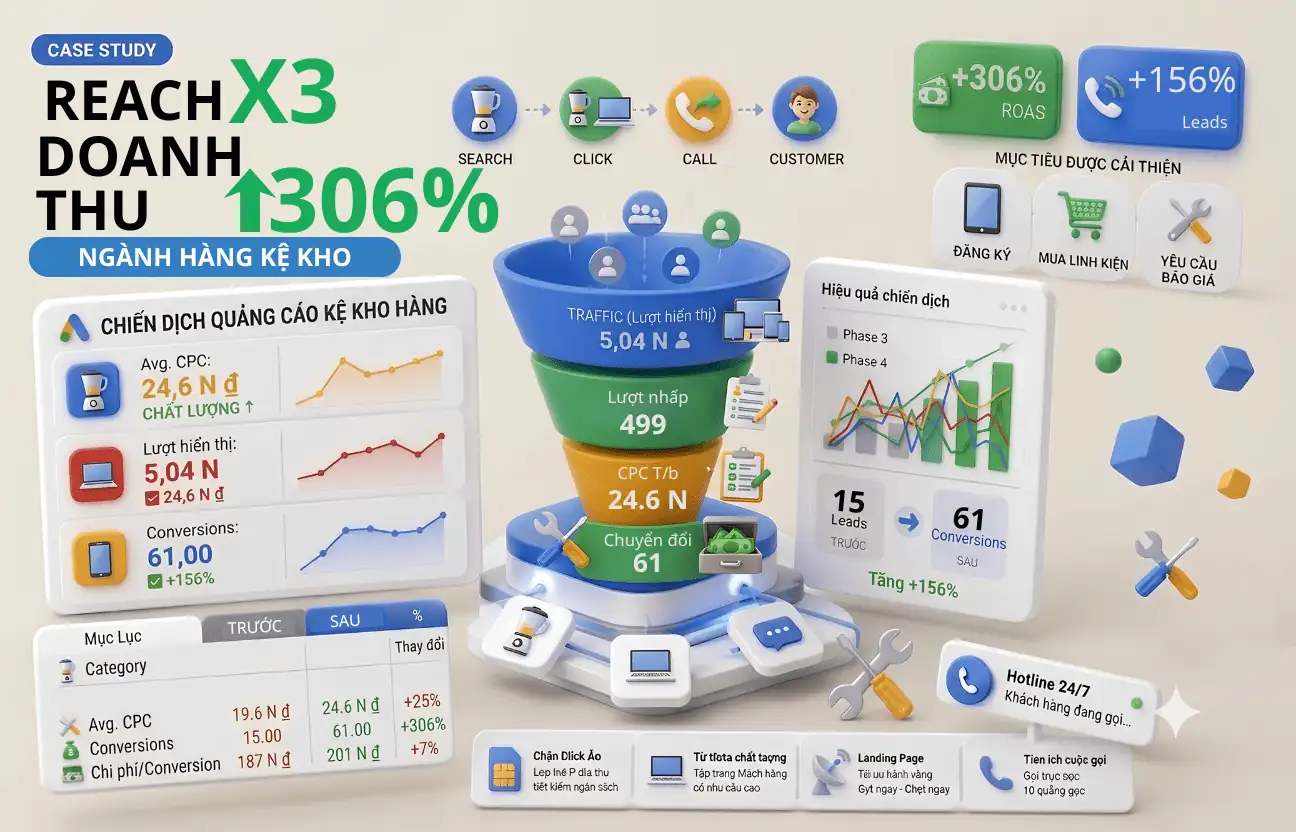 [Case Study]  Ngành Kệ Nhà Kho B2B: Tăng Gấp 4 Lần Lượng Lead