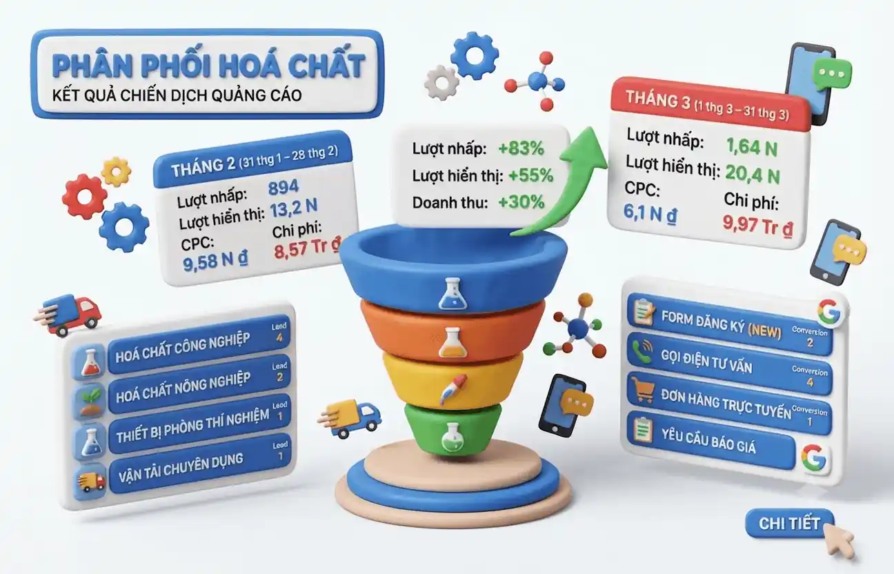 [Case Study] Ngành Phân Phối Hoá Chất: Tăng 83% Lượng Truy Cập & Giảm Mạnh CPC